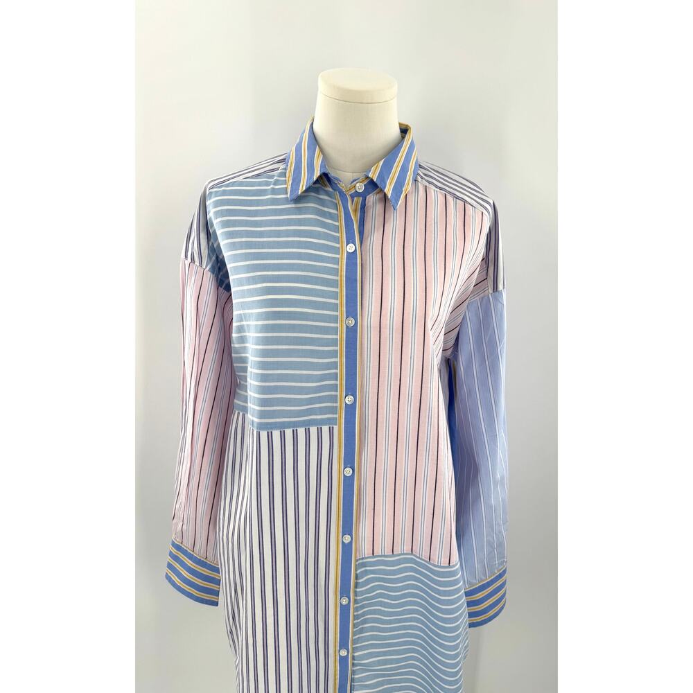 J. Mclaughlin Aoife Striped Drop Shoulder Patchwork Shirt Button up Blouse Large